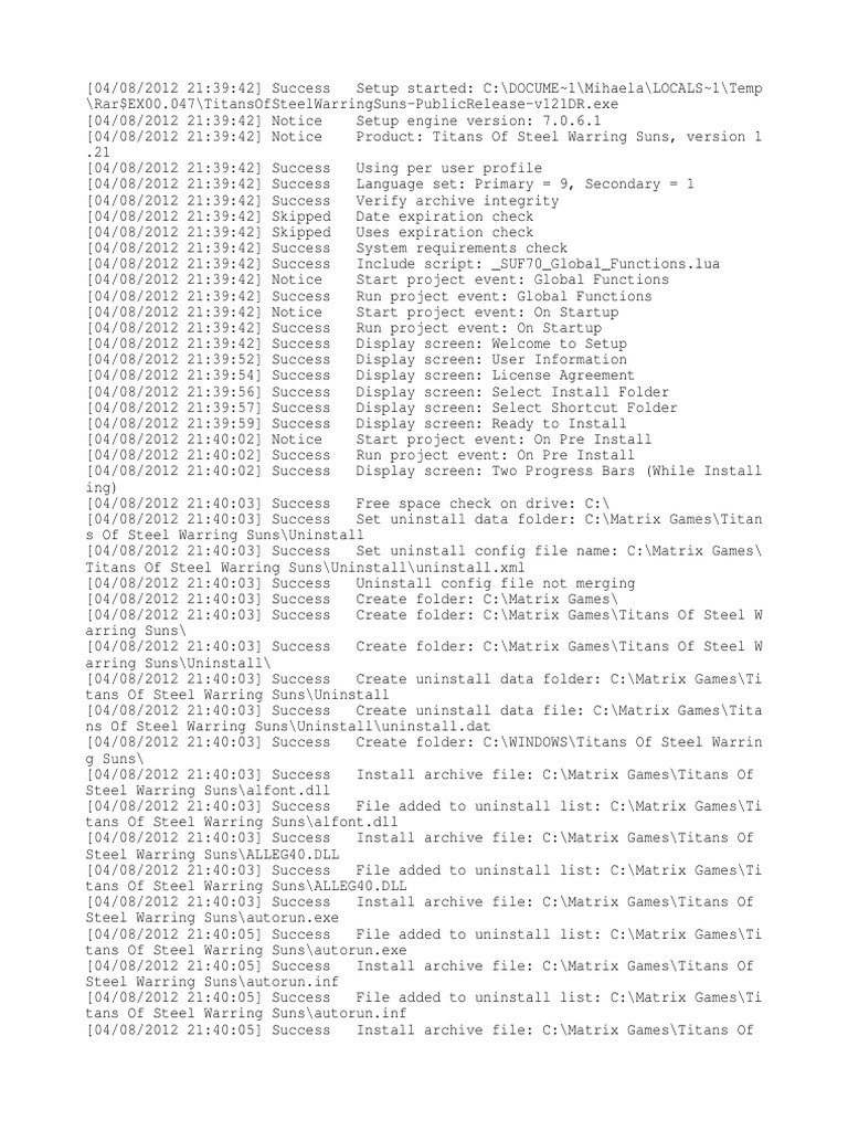 Titans Of Steel Warring Suns Setup Log | PDF | Computing Platforms.