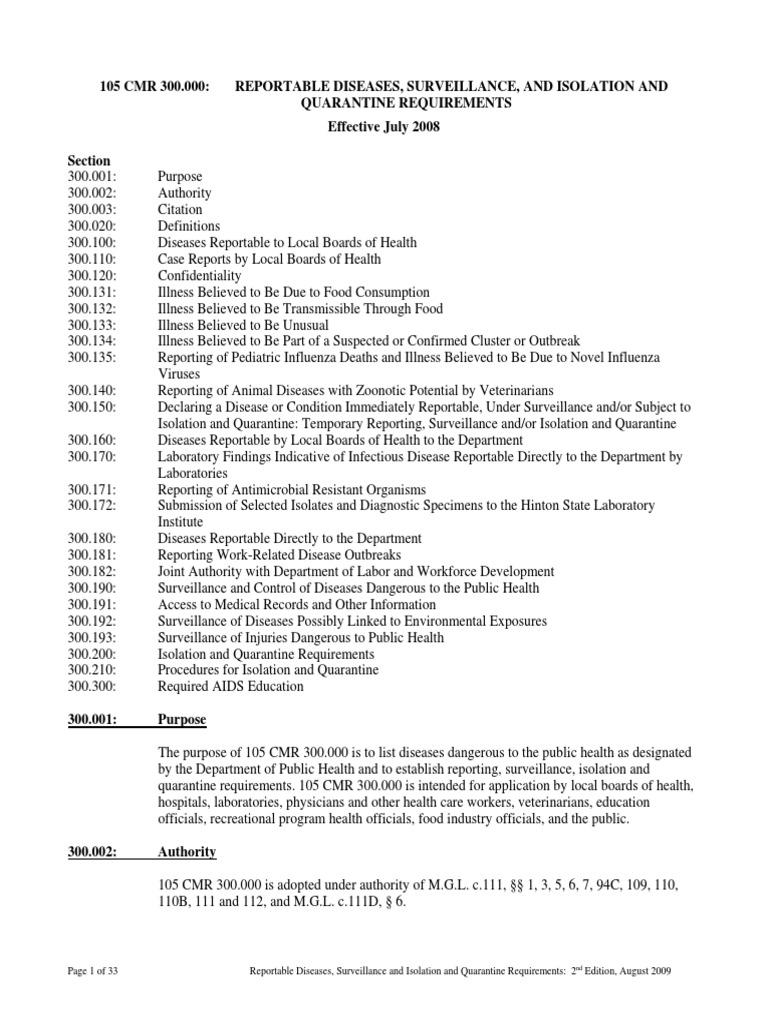 Reportable Diseases Surveillance and Isolation and Quarantine