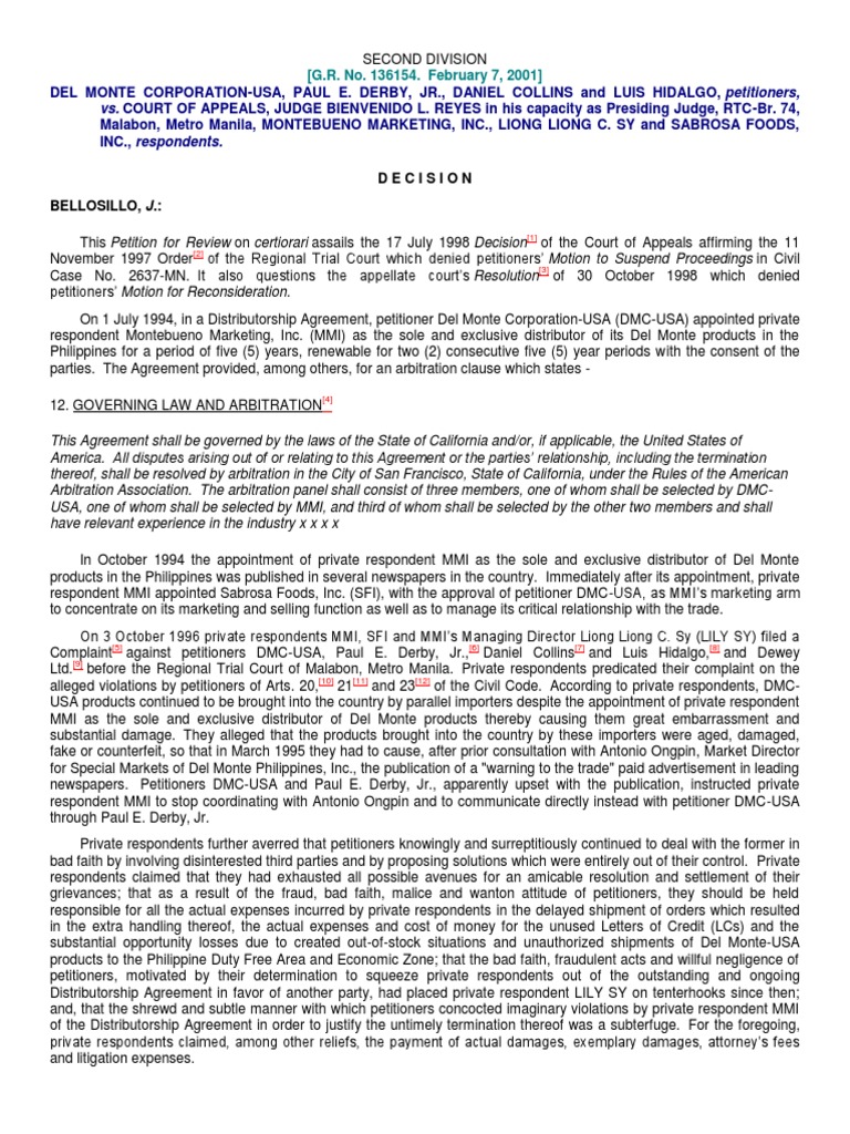 Del Monte Usa Vs Ca PDF Arbitration Lawsuit