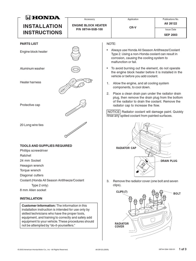 Block Heater Installation Procedure Honda CRV | PDF | Electrical Connector  | Manufactured Goods