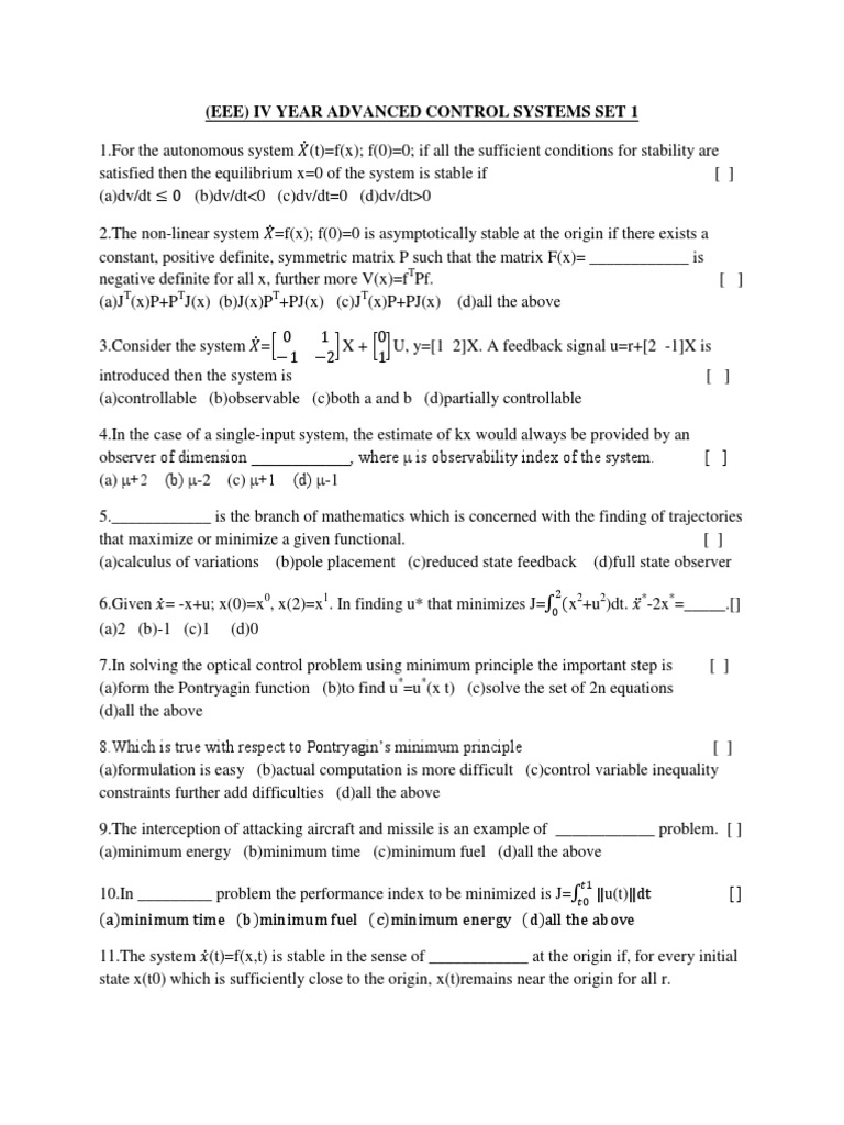 Acs Set 1 Control Theory Cybernetics