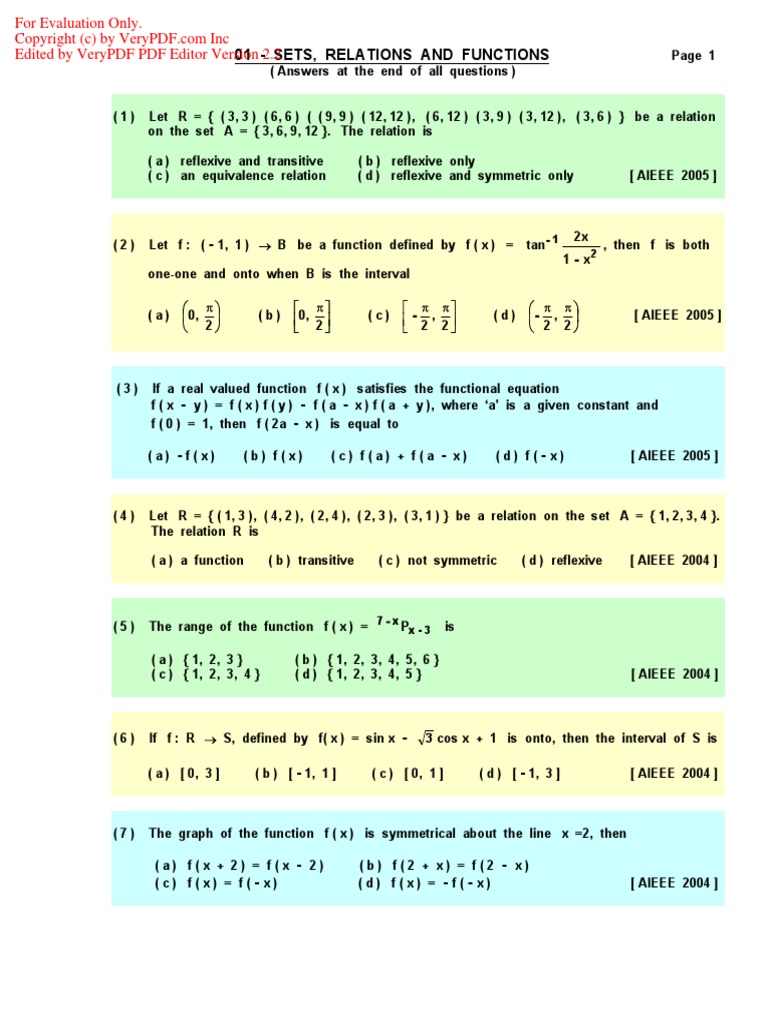01 - Sets, Relations and Functions | PDF | Function (Mathematics ...