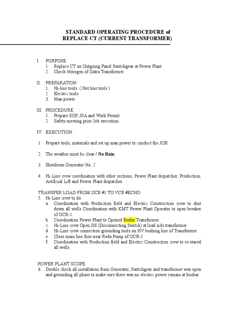 Contoh SOP | PDF | Power Station | Electromagnetism