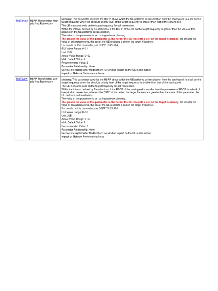 RSRP Thresholds for Cell Reselection | PDF | Computers