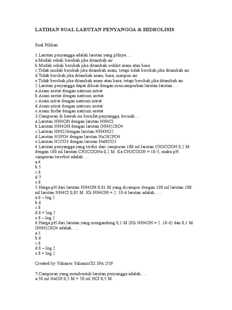 Latihan Soal Larutan Penyangga