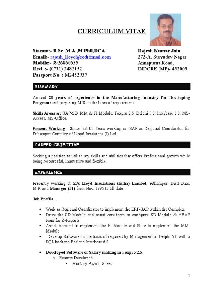 Rajesh Kumar Jain's IT CV | PDF | Databases | Microsoft Windows