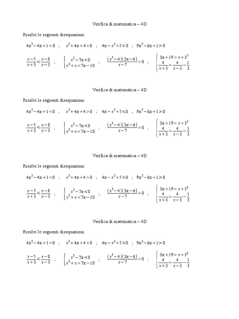 Disequazioni Fratte Di Secondo Grado Esercizi Pdf