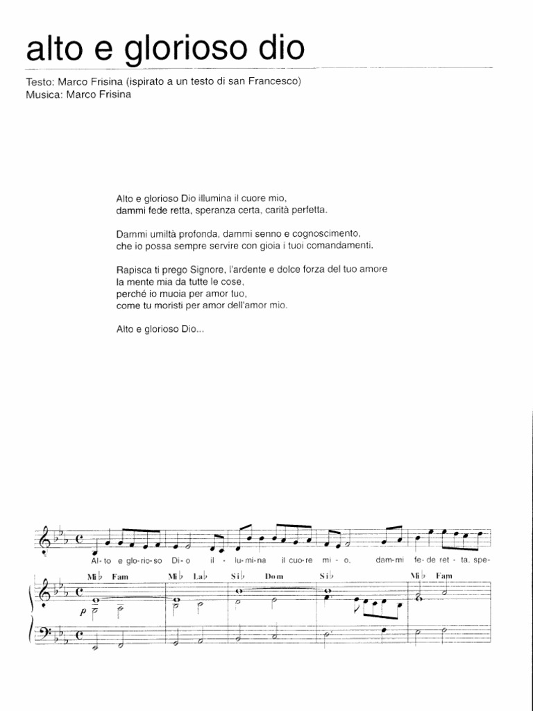 alto e glorioso dio Testo. Marco Frisina (ispirato a un testo di san