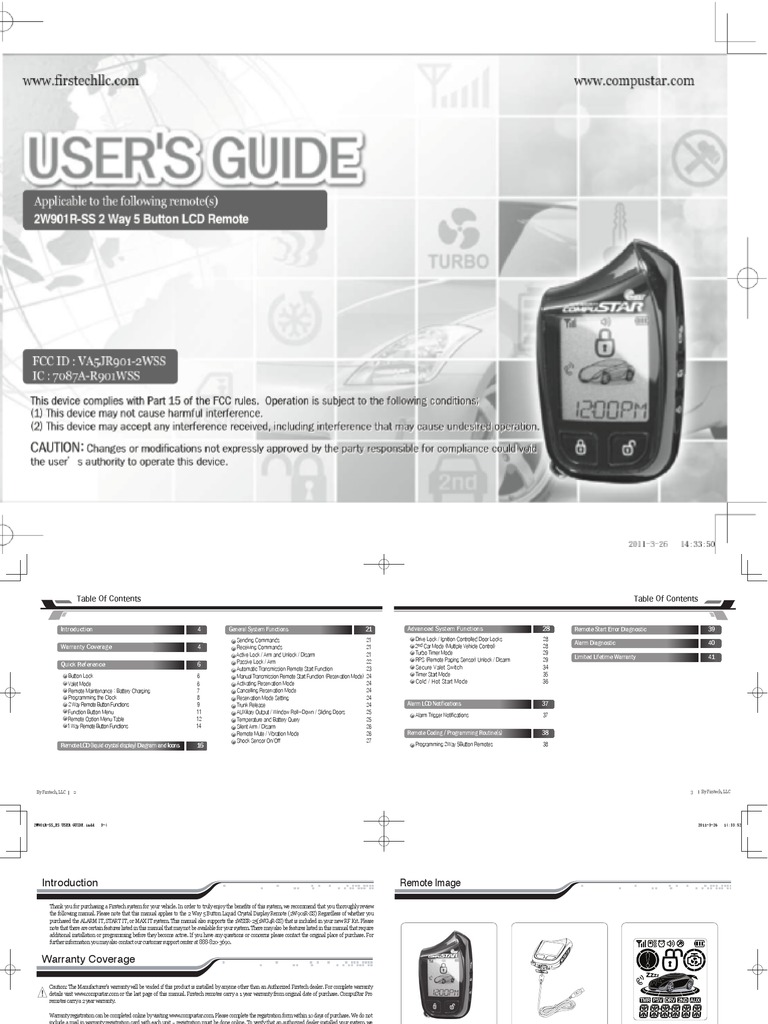Manual Remote Starter Compustar 2W901 | PDF | Manual Transmission | Ignition System