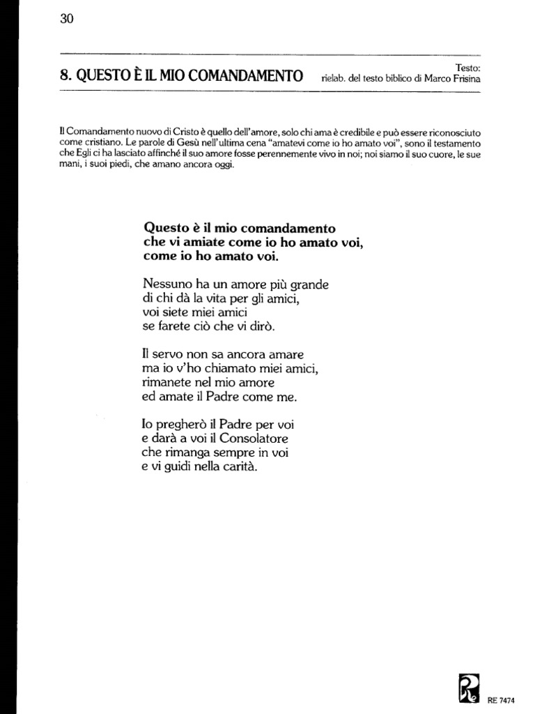 Questo è Il Mio Comandamento Spartito Pdf