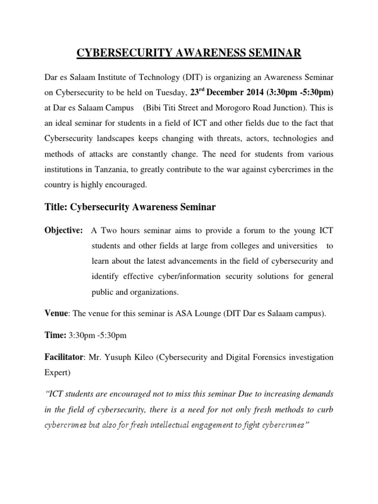 Cyber Security Awareness Seminar | PDF | Computer Security | Security