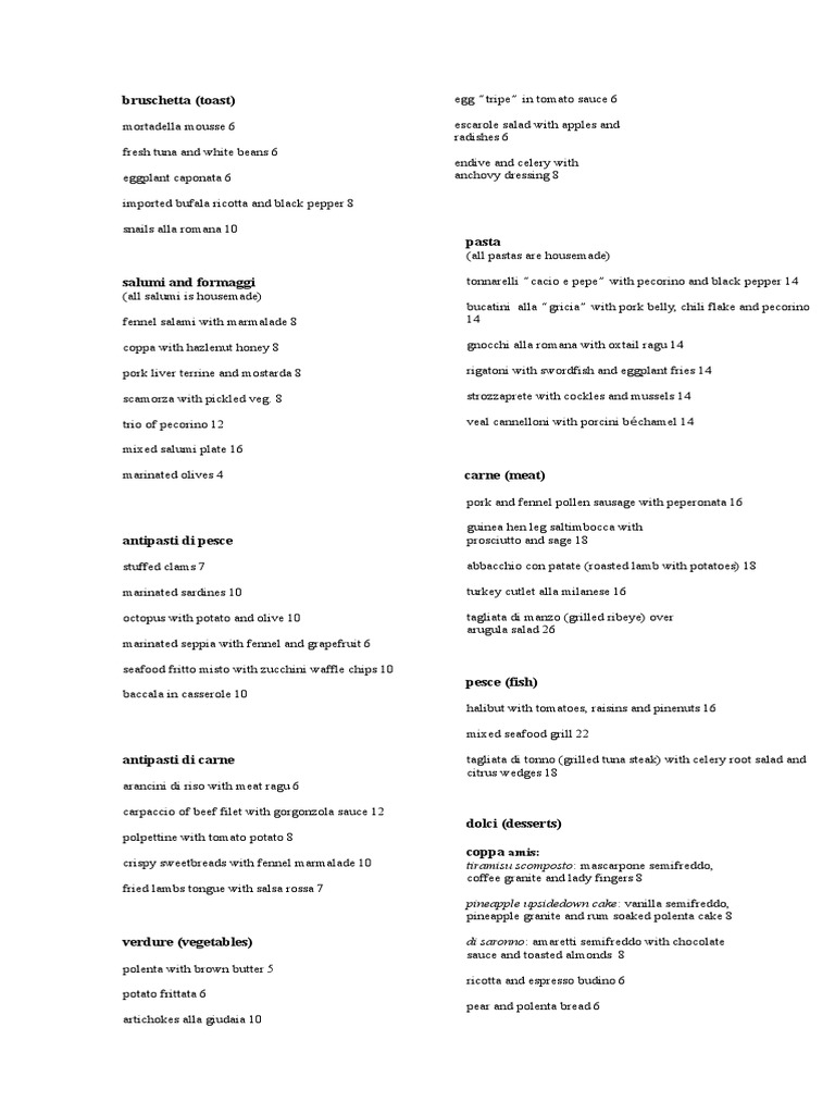 Italian Restaurant Menu Highlights | PDF | Salad | Food And Drink ...