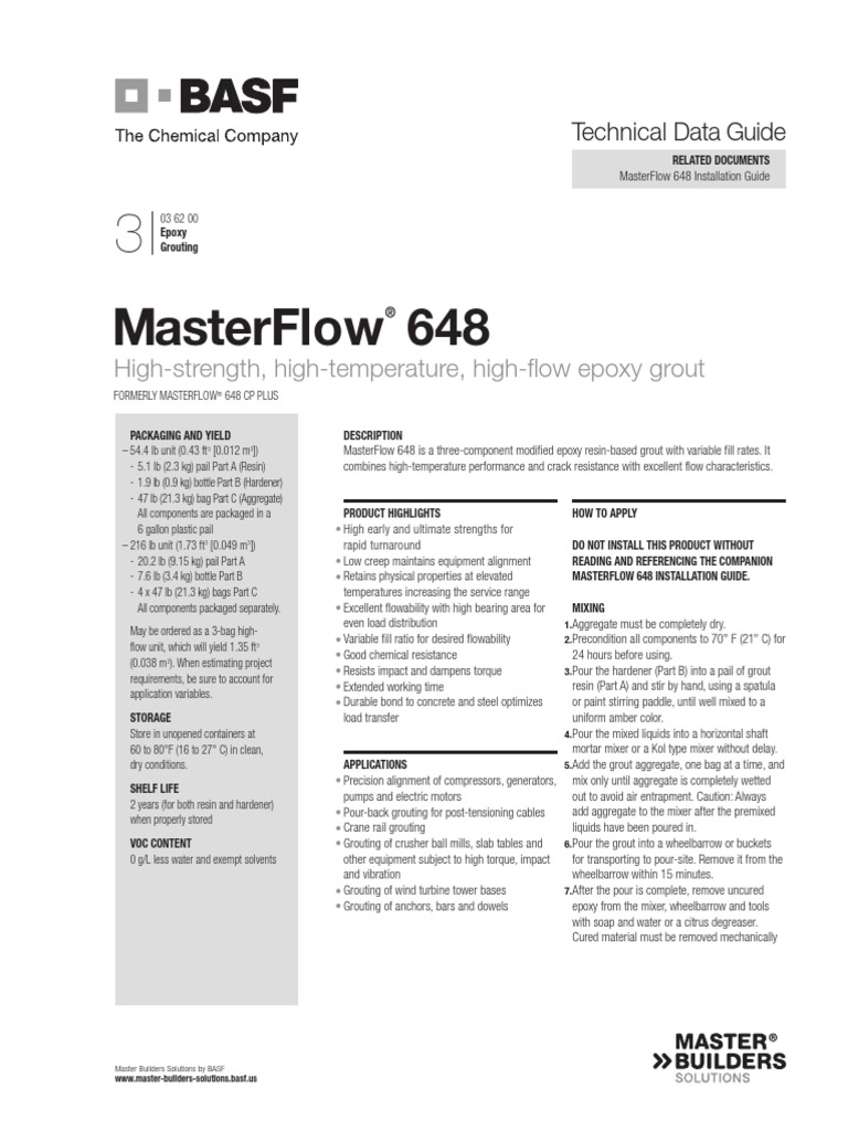 MasterFlow 648 Epoxy Grout Overview | PDF