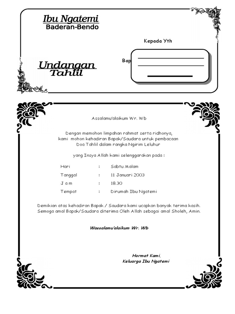 Undangan Tahlil Frame Model 2