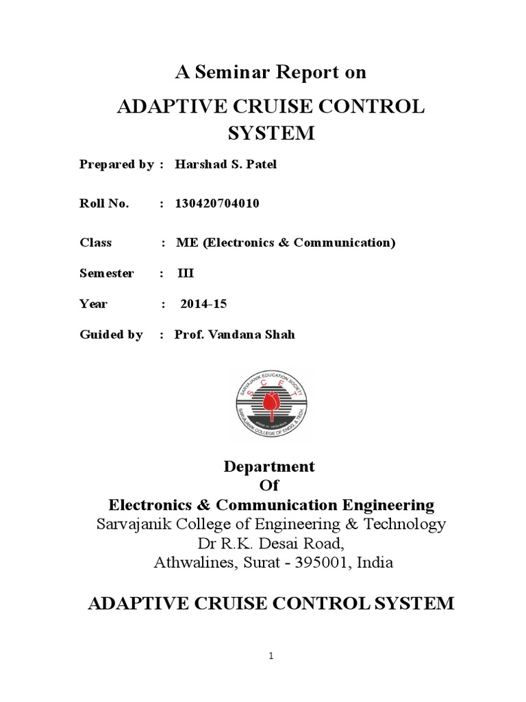 Seminar on Adaptive Cruise Control System | PDF | Automotive Industry ...