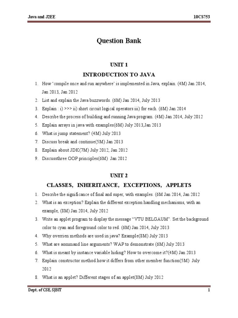Cse-Vii-java and J2EE (10cs753) - Question Paper | PDF | Enterprise ...