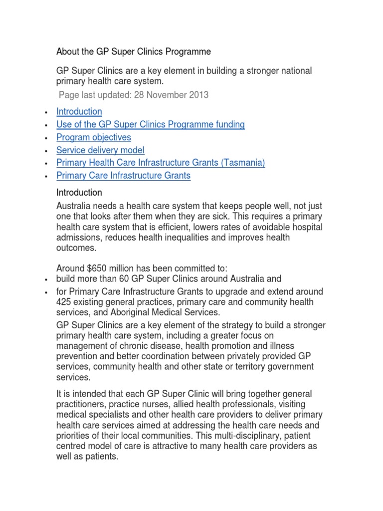 Overview of GP Super Clinics Program | PDF | General Practitioner ...