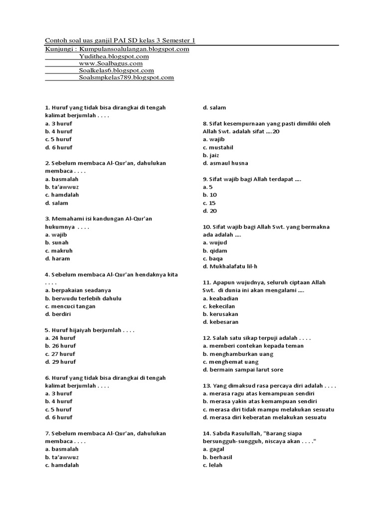 Menguasai Materi PAI SD Kelas 3 Semester 1: Panduan Lengkap dengan Contoh Soal UAS Menguasai Materi PAI SD Kelas 3 Semester 1: Panduan Lengkap dengan Contoh Soal UAS