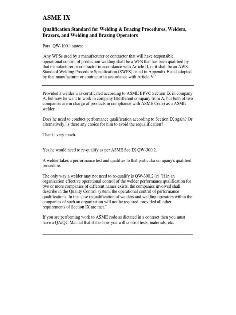 Asme Ix: Qualification Standard For Welding & Brazing Procedures ...