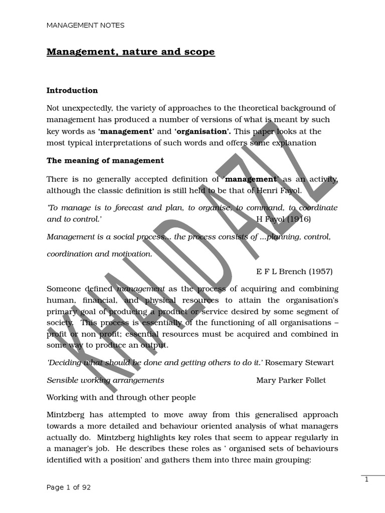 Management Notes | PDF | Leadership | Profession