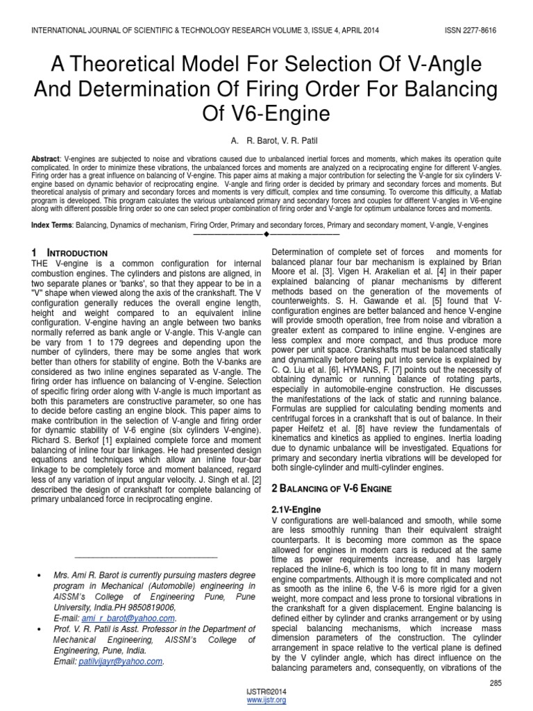 V6 Engine V-Angle and Firing Order Analysis | PDF | V6 Engine ...