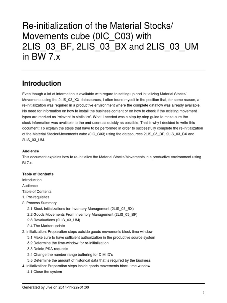 ReInitialization of The Material Stocks/ Movements Cube (0IC C03