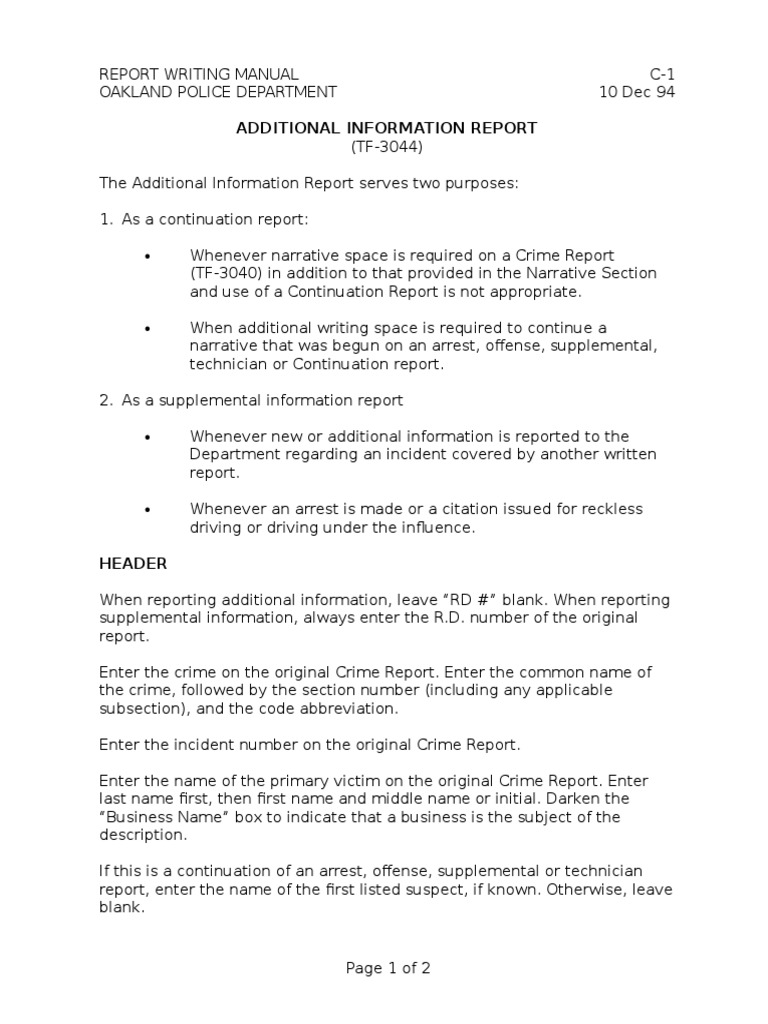 Additional Information Report Guidelines | PDF
