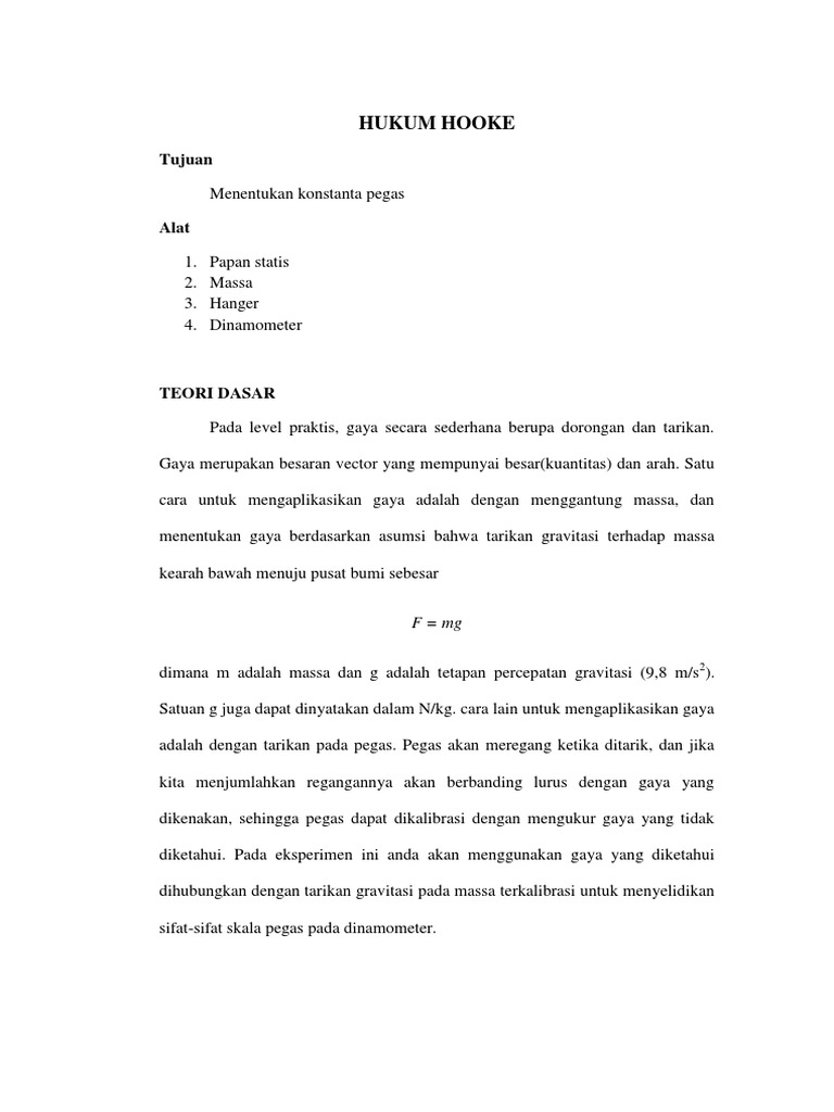 Eksperimen Hukum Hooke dan Konstanta Pegas | PDF