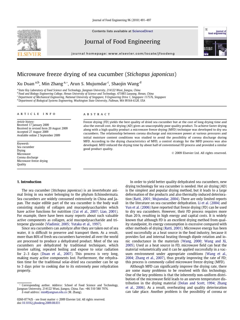 Microwave Freeze Drying of Sea Cucumber (Stichopus Japonicus) 2010