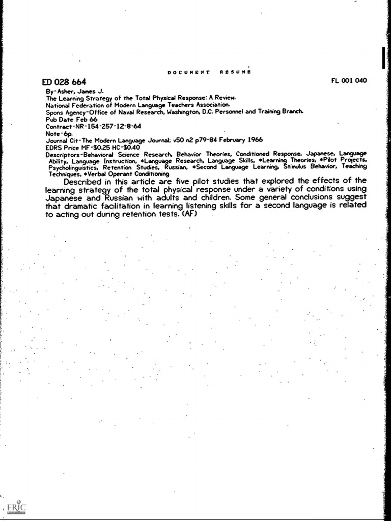 Theory Total Physical Response Pdf Experiment Test Assessment