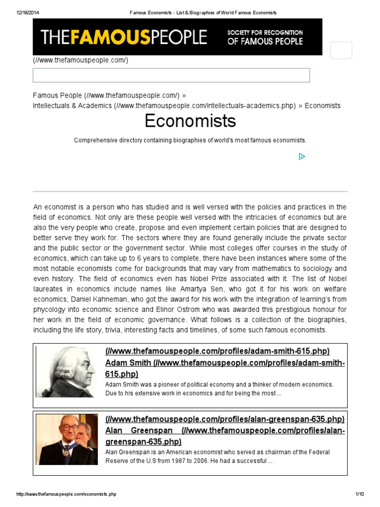Famous Economists List & Biographies of World Famous Economists