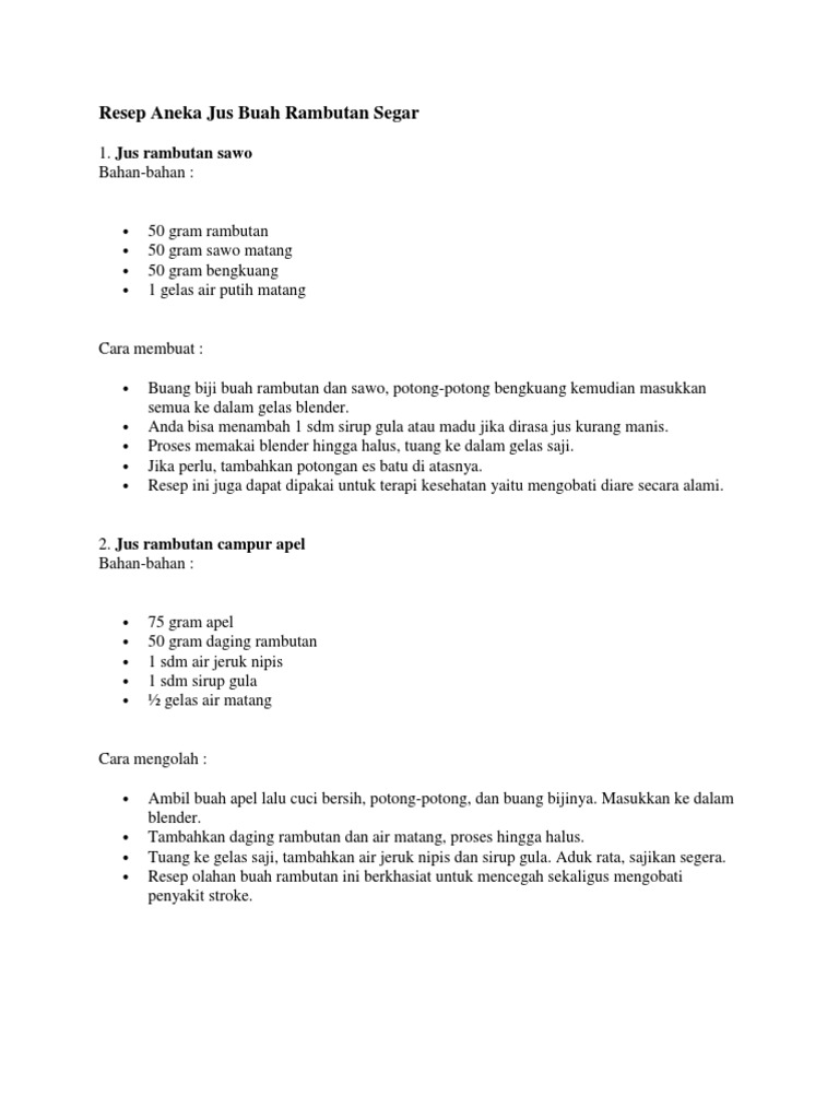 Resep Jus Rambutan Sawo & Apel | PDF | Memasak, Makanan, & Anggur ...