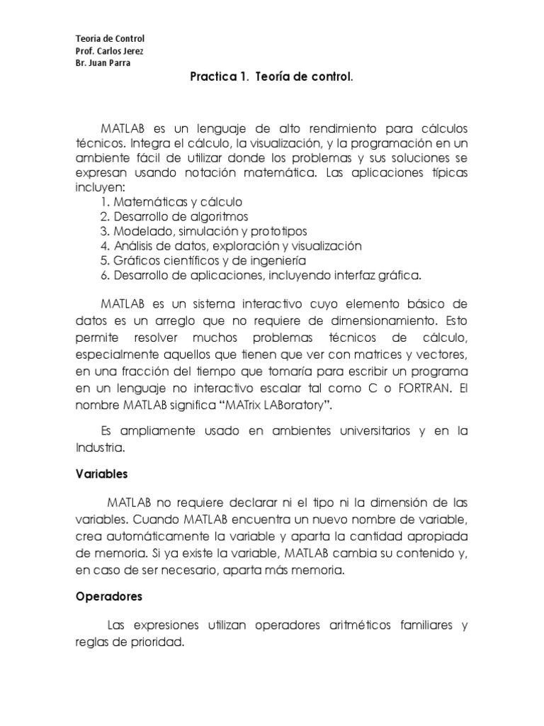 Introducción a MATLAB para Control | PDF | Tecnología