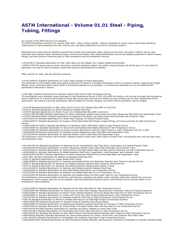 ASTM Standards for Steel Piping & Tubing | PDF | Pipe (Fluid Conveyance ...