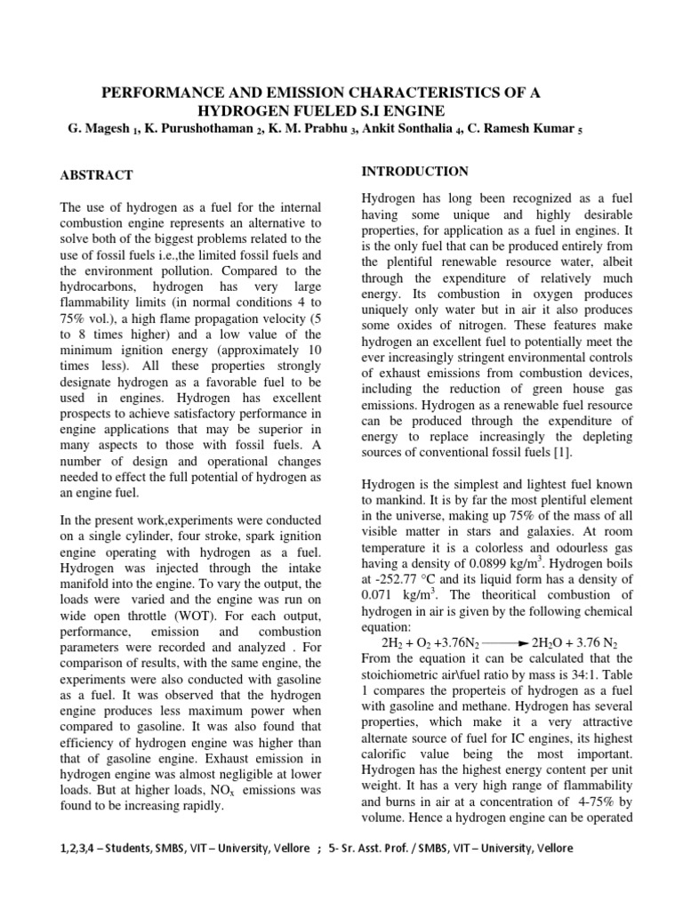 A Paper On Use of Hydrogen in IC Engine | PDF | Internal Combustion ...
