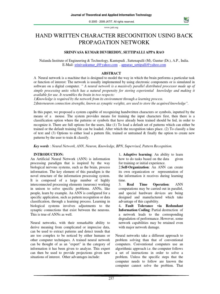 Hand Written Character Recognition Using Back Propagation Network | PDF ...