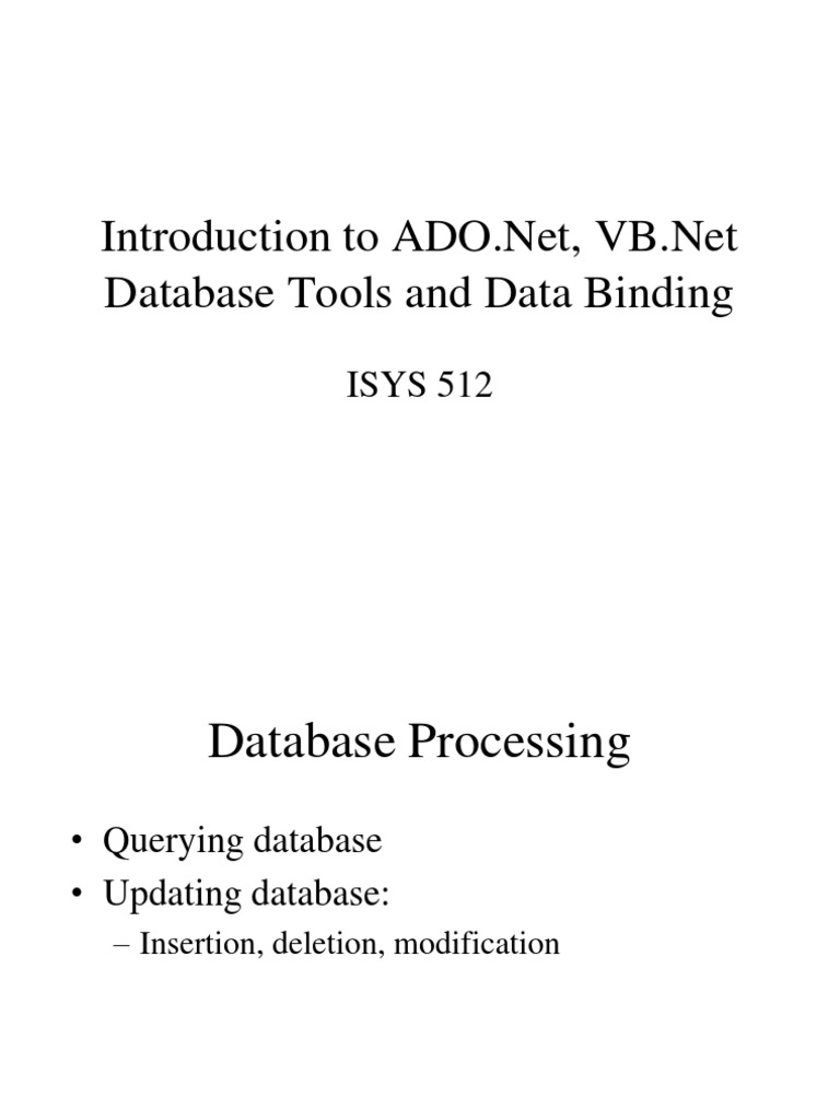 VB.Net Database Programming Overview | PDF | Microsoft Sql Server ...