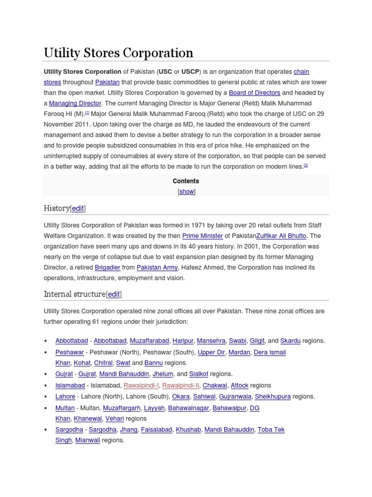 Utility Stores Corporation History PDF Foods Business