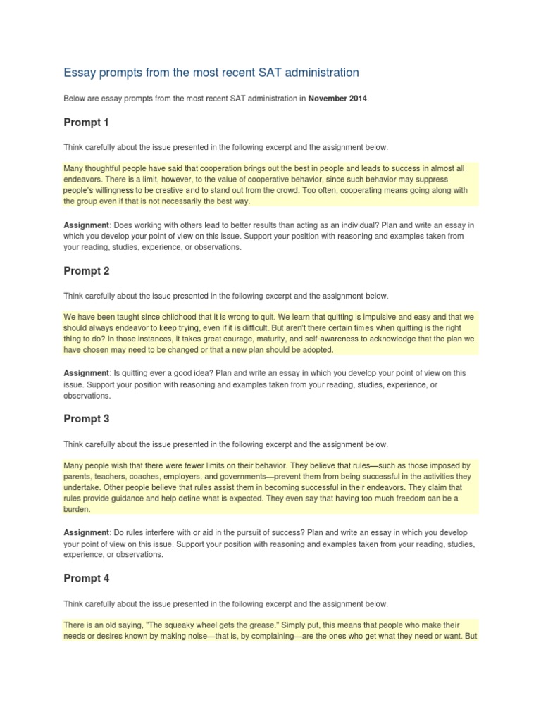 new sat essay prompts