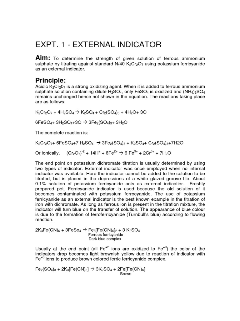 Exp 1 External Indicator PDF Titration Chemistry