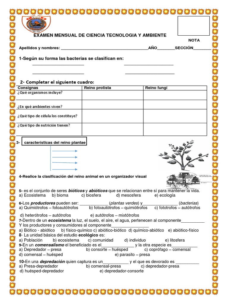 Examen Mensual de Ciencia Tecnologia y Ambiente | PDF | Reproducción ...