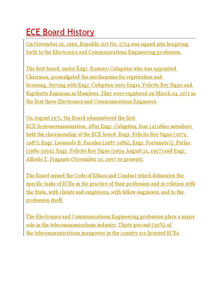 ECE Board History | PDF | Profession | Engineer