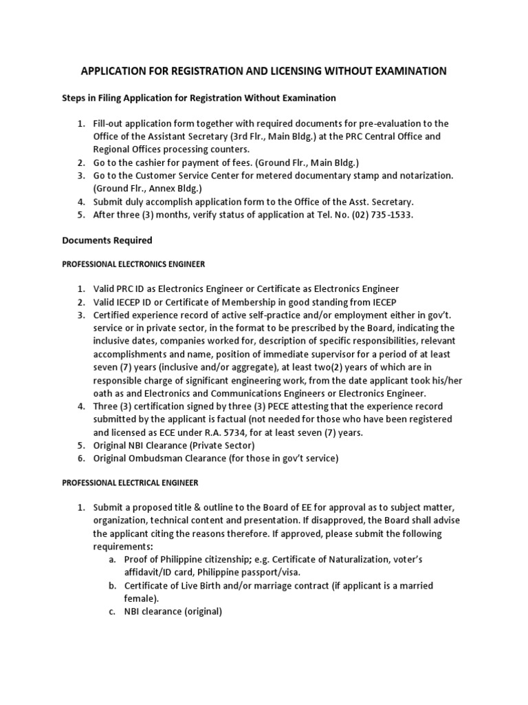 Application For Registration and Licensing Without Examination | PDF ...