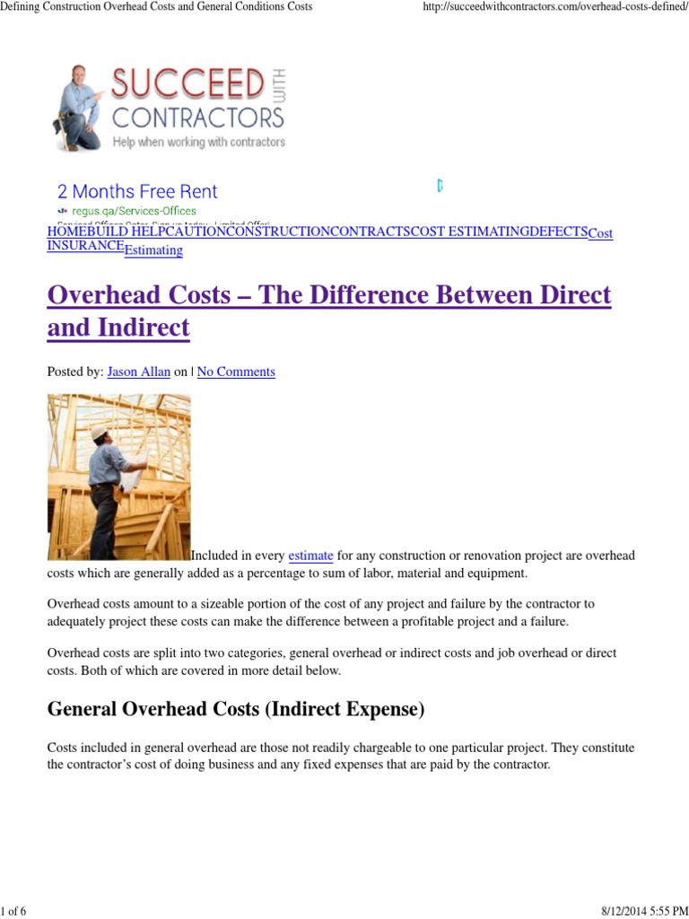 Defining Construction Overhead Costs and General Conditions Costs