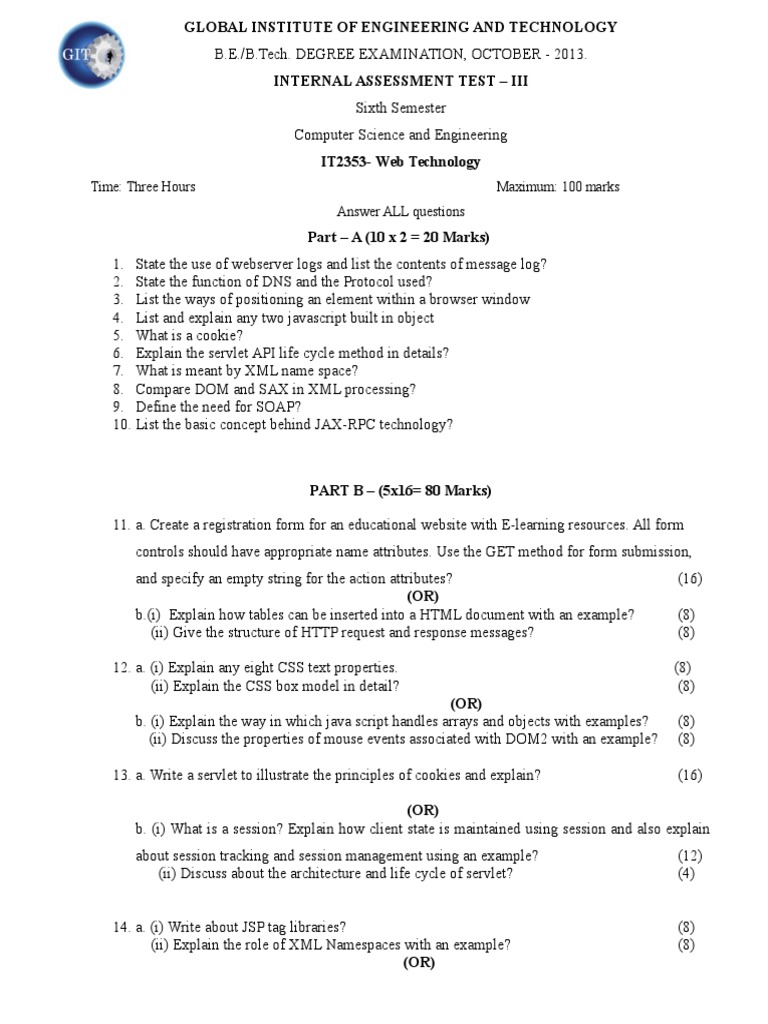100 Questions for Web Technology Exam | PDF