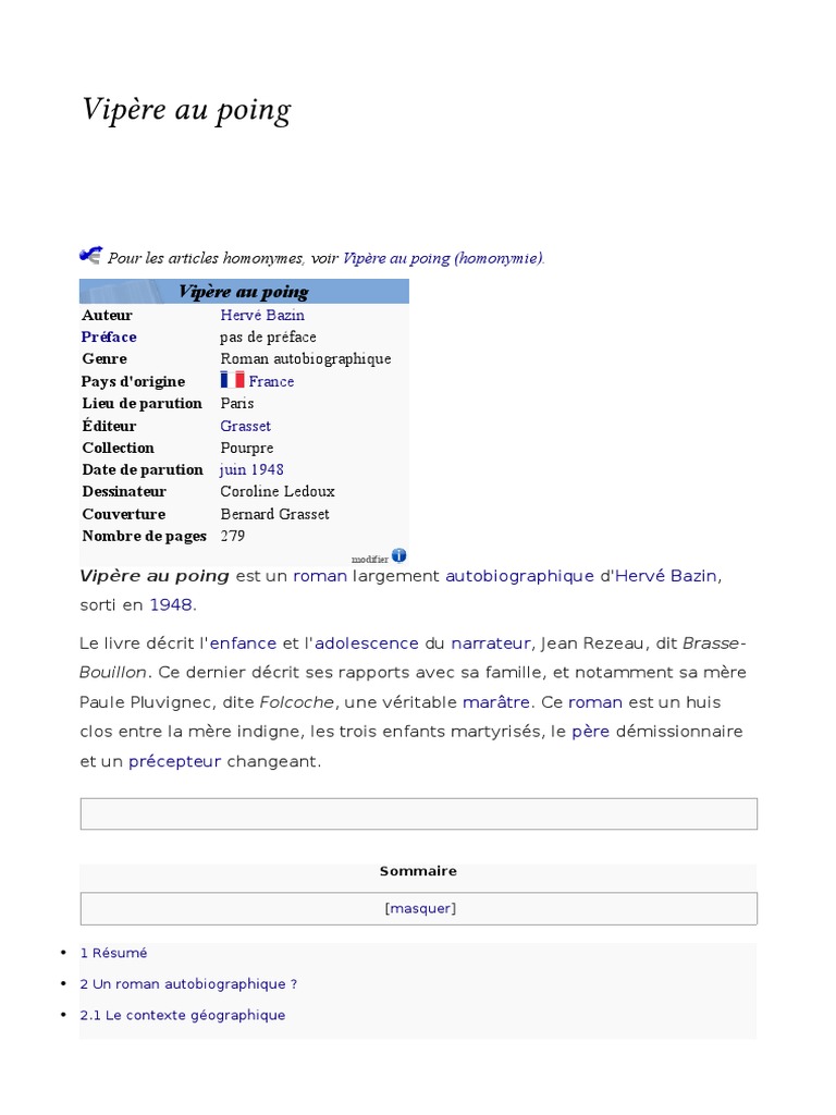 Résumé Par Chapitre Vipère Au Poing