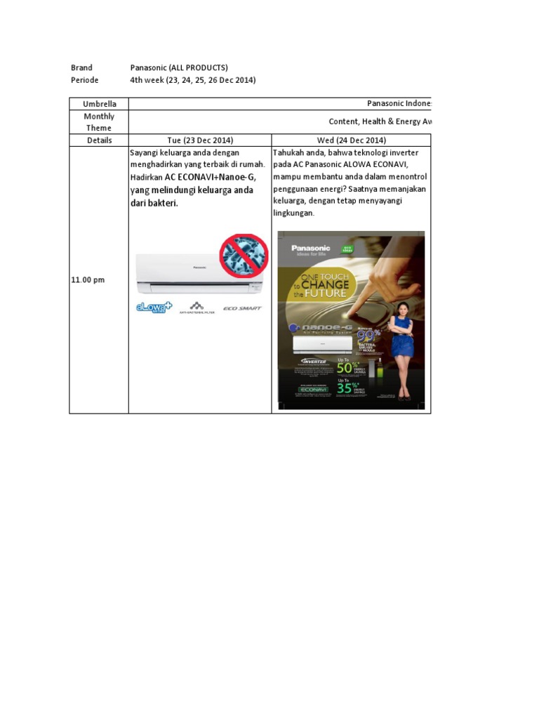 Contoh Editorial Plan Social Media (Product Panasonic)