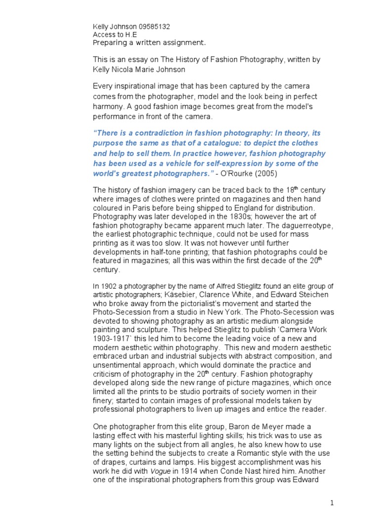 This is an Essay on the History of Fashion Photography Fashion Design