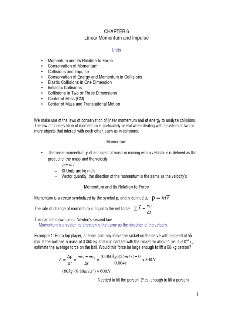 Ch 6 Linear Momentum And Impulse 11 Pdf Collision Momentum