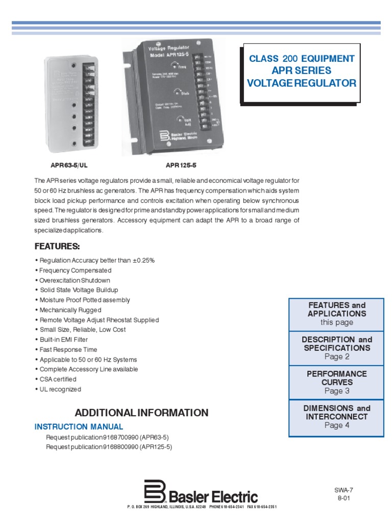 APR125 5 APR63 5 Basler Electric Alternating Current Electric Generator